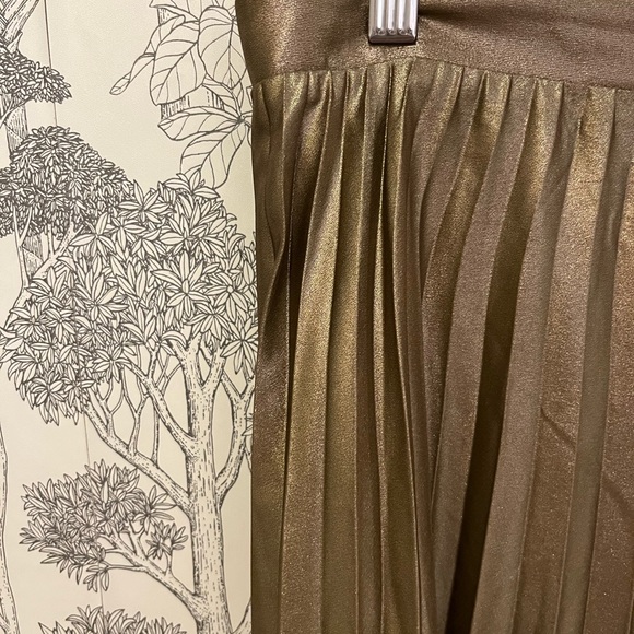 Ann Taylor Gold bronze Pleated midi Skirt net sz 12 - Picture 2 of 6